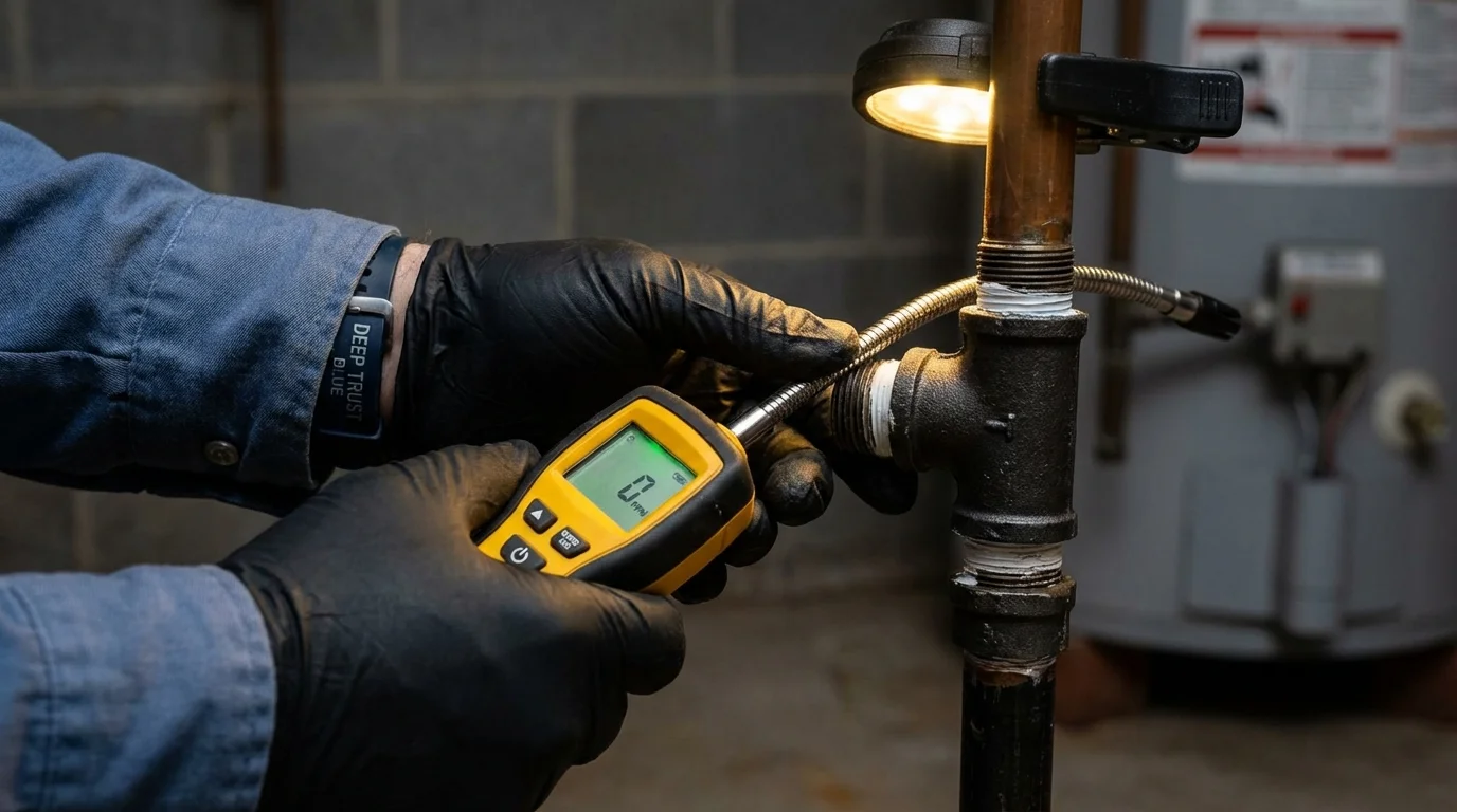 Gas leak detection with electronic sniffer by Johns Plumbing LLC in Alloway