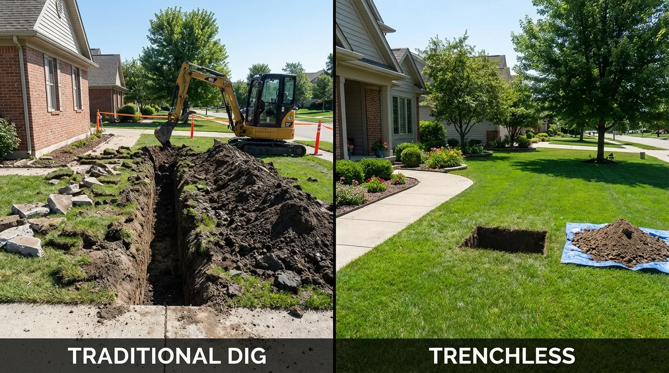 Trenchless sewer repair with minimal yard damage versus traditional excavation in Alloway, NJ